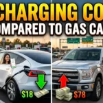 High-quality YouTube thumbnail comparing EV charging costs to gas car fuel expenses, featuring an electric vehicle charging station, a gasoline pump, cost comparison graphics, and bold text reading “EV Charging Costs Compared to Gas Cars.”