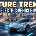 High-quality YouTube thumbnail featuring modern electric vehicles, futuristic EV technology, charging stations, and a dynamic city skyline with bold text reading "Future Trends in the Electric Vehicle Market."